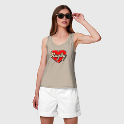 Майка женская хлопок Люблю регби, цвет: миндальный — фото 2