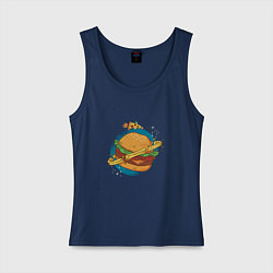 Майка женская хлопок Бургер Планета Planet Burger, цвет: тёмно-синий