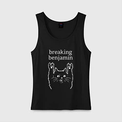 Майка женская хлопок Breaking Benjamin Рок кот, цвет: черный