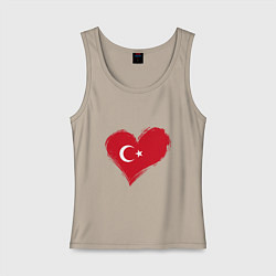 Майка женская хлопок Сердце - Турция, цвет: миндальный