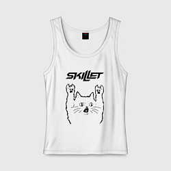 Майка женская хлопок Skillet - rock cat, цвет: белый