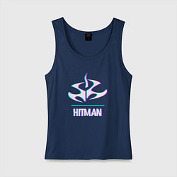 Майка женская хлопок Hitman в стиле glitch и баги графики, цвет: тёмно-синий