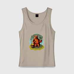 Майка женская хлопок Медведь ест мед, цвет: миндальный