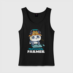 Майка женская хлопок Professional Farmer - панда геймер, цвет: черный