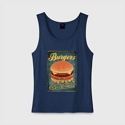 Майка женская хлопок Burgers - Made fresh daily!, цвет: тёмно-синий