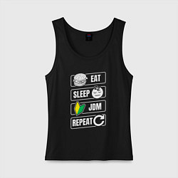 Майка женская хлопок Eat sleep JDM repeat, цвет: черный