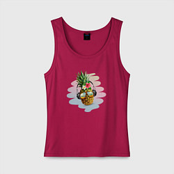 Майка женская хлопок Лето - ананас в наушниках и очках, цвет: маджента