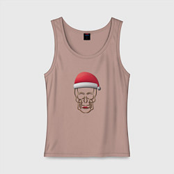Майка женская хлопок Череп в колпаке санты, цвет: пыльно-розовый