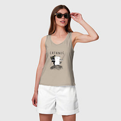 Майка женская хлопок Catanic quote, цвет: миндальный — фото 2