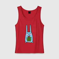 Майка женская хлопок Зайчик с новогодним подарком, цвет: красный