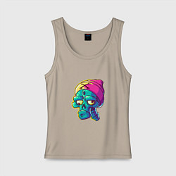 Майка женская хлопок Яркий черепок, цвет: миндальный