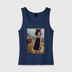 Майка женская хлопок Traveller anime neko girl, цвет: тёмно-синий