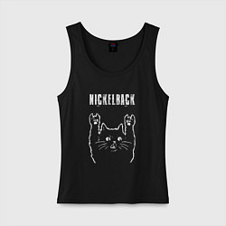 Майка женская хлопок Nickelback рок кот, цвет: черный