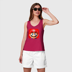 Майка женская хлопок Марио лого, цвет: маджента — фото 2
