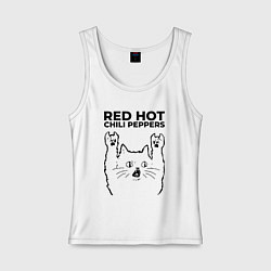 Майка женская хлопок Red Hot Chili Peppers - rock cat, цвет: белый