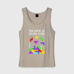 Майка женская хлопок Tetris - the game is never over, цвет: миндальный