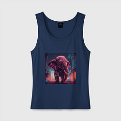 Майка женская хлопок Кибер-слон в свете неона, цвет: тёмно-синий