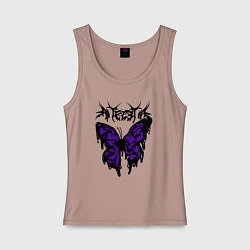 Майка женская хлопок Gothic black butterfly, цвет: пыльно-розовый