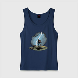 Майка женская хлопок Дурак на холме ловит молнию, цвет: тёмно-синий