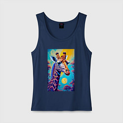 Майка женская хлопок Африканский жираф, цвет: тёмно-синий