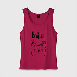 Майка женская хлопок The Beatles - rock cat, цвет: маджента
