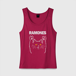 Майка женская хлопок Ramones rock cat, цвет: маджента