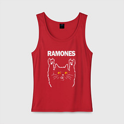 Майка женская хлопок Ramones rock cat, цвет: красный