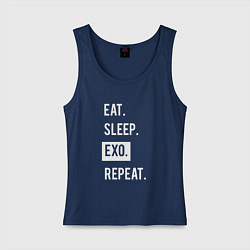 Майка женская хлопок Eat Sleep EXO Repeat, цвет: тёмно-синий