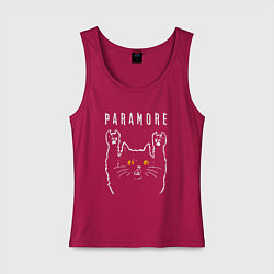 Майка женская хлопок Paramore rock cat, цвет: маджента