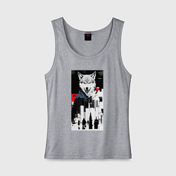 Майка женская хлопок Волчара в мегаполисе - нейроарт, цвет: меланж