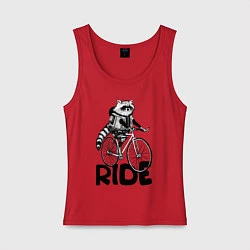 Майка женская хлопок Raccoon ride, цвет: красный