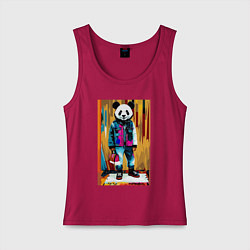 Майка женская хлопок Funny panda - pop art, цвет: маджента