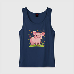 Майка женская хлопок Розовый поросёнок, цвет: тёмно-синий