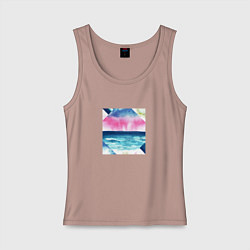 Майка женская хлопок Абстрактное море закат рассвет, цвет: пыльно-розовый