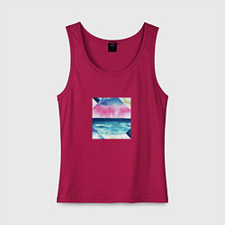 Майка женская хлопок Абстрактное море закат рассвет, цвет: маджента
