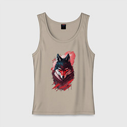 Майка женская хлопок Красный волк ниндзя, цвет: миндальный