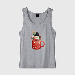 Майка женская хлопок Снеговик в кружке кофе, цвет: меланж