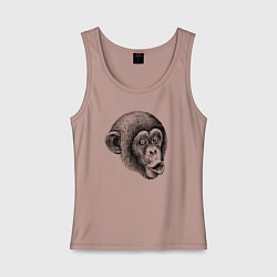 Майка женская хлопок Голова мартышки штрихами, цвет: пыльно-розовый