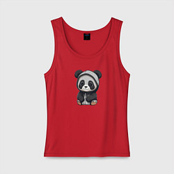 Майка женская хлопок Симпатичная панда в капюшоне, цвет: красный