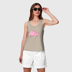 Майка женская хлопок Алиса в стиле барби - объемный шрифт, цвет: миндальный — фото 2