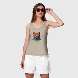 Майка женская хлопок Медведь в солнечных очках, цвет: миндальный — фото 2