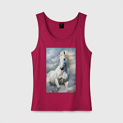 Майка женская хлопок Белая лошадь на фоне неба, цвет: маджента