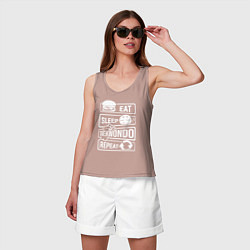 Майка женская хлопок Еда сон тхэквондо, цвет: пыльно-розовый — фото 2