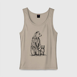 Майка женская хлопок Медведица с медвежонком, цвет: миндальный