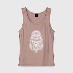Майка женская хлопок Морда серьезной гориллы, цвет: пыльно-розовый