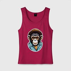 Майка женская хлопок Портрет обезьяны в шляпе, цвет: маджента