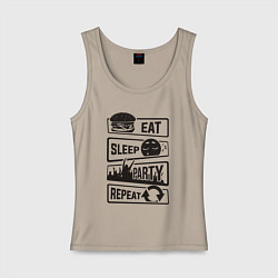 Майка женская хлопок Есть спать вечеринка, цвет: миндальный