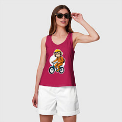 Майка женская хлопок Обезьяна на велосипеде, цвет: маджента — фото 2