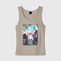 Майка женская хлопок Милый череп с бантиком, цвет: миндальный