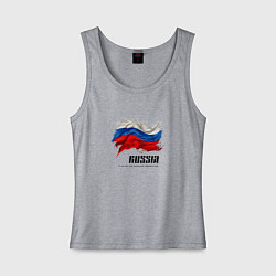 Майка женская хлопок Развевающийся флаг России с надписью, цвет: меланж